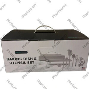 BAKING DISH &
UTENSIL SET brand new beautiful neutral color